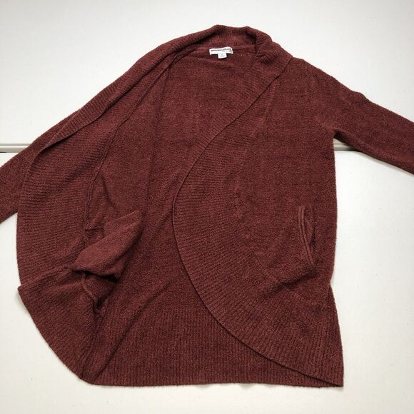 Barefoot Dreams Cozy Chic Lite Knit Berry Red Circle Cardigan w pockets Medium - Picture 6 of 9